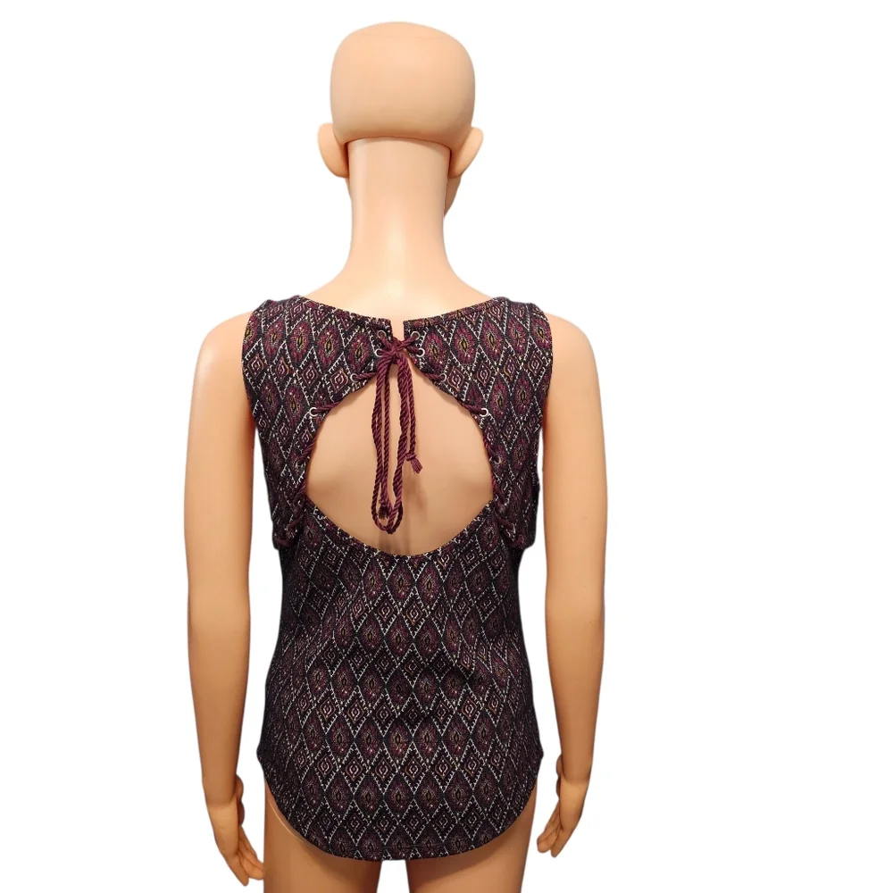 Free People Bright Side Boho Peekaboo Jacquard Tank Top Sz M